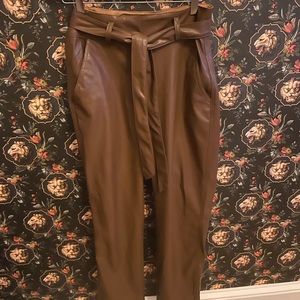Faux leather tobacco color straight leg pant, size 4.
